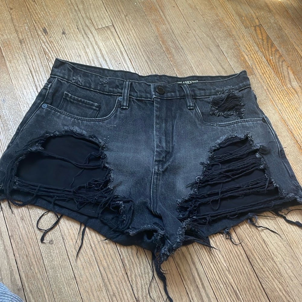 Blank NYC distressed high waisted black denim shorts size 27